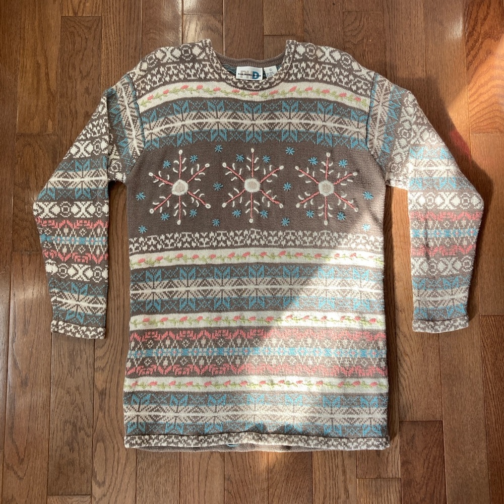 Vintage 1990’s Sweater - brown and cream snowflake sweater
